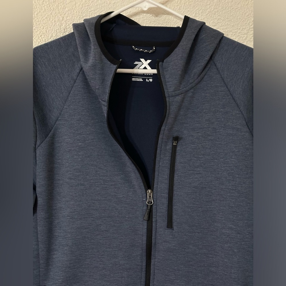 Zeroxposur Jacket Men Heathered Blue Zip Front Hooded Three Front Pockets Size L - Picture 2 of 7